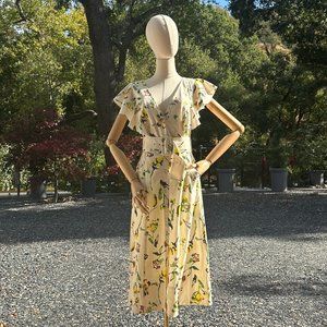 Tanya Taylor Floral Print Midi Length Dress (Size: 4)